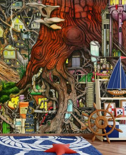 skurrile Baum- und Fantasy-Tapete