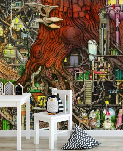 quirky tree and fantasy wallpaper