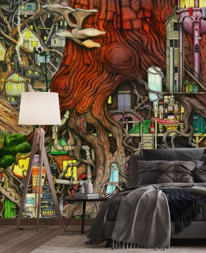 skurrile Baum- und Fantasy-Tapete