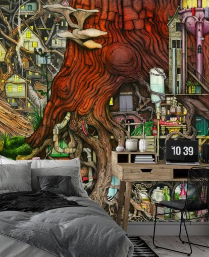 quirky tree and fantasy wallpaper