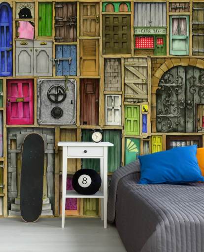 lots of colourful doors wallpaper