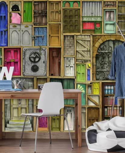 lots of colourful doors wallpaper