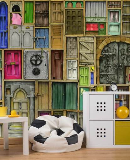 lots of colourful doors wallpaper