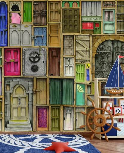 lots of colourful doors wallpaper