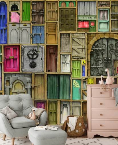 viele bunte Türtapeten