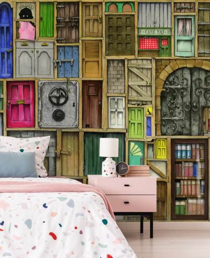 lots of colourful doors wallpaper