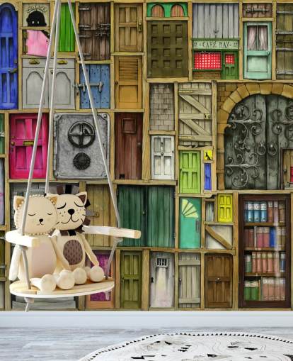 lots of colourful doors wallpaper