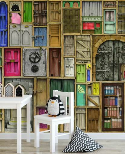 masser af farverige døre tapet