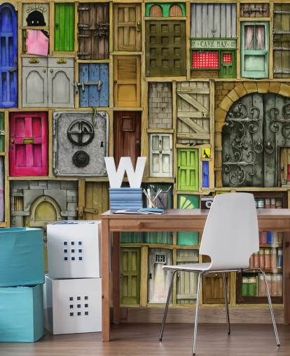 massor av färgglada dörrar tapet