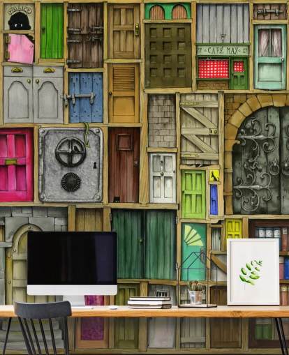 lots of colourful doors wallpaper