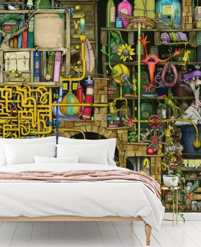 Papel pintado de laboratorio de ciencias dibujado de forma colorida