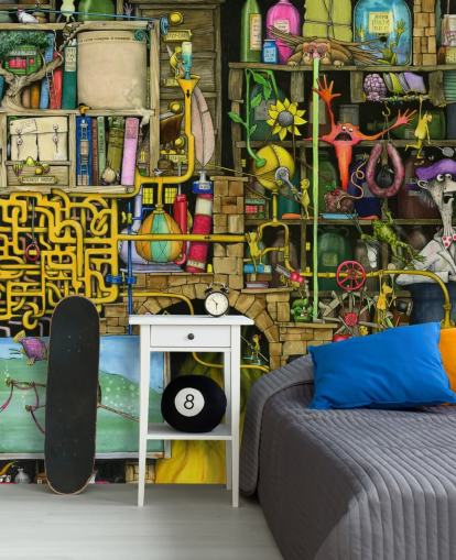 Colourfully Drawn Science Lab Wallpaper