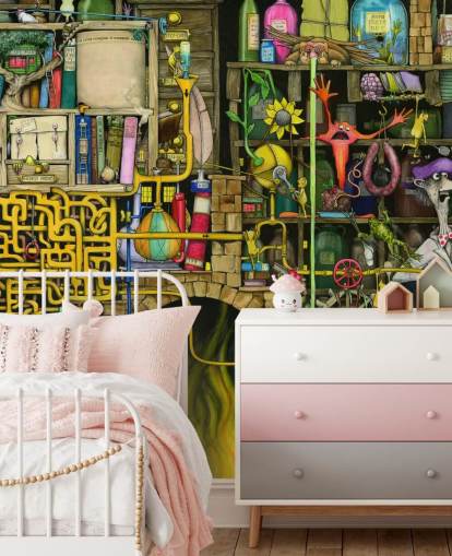 Farbenfroh gezeichnete Science Lab-Tapete