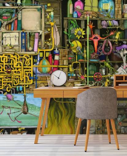 Kleurrijk getekend Science Lab-behang