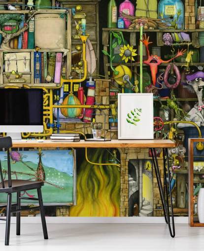 Papel pintado de laboratorio de ciencias dibujado de forma colorida Papel pintado de laboratorio de ciencias dibujado de forma colorida