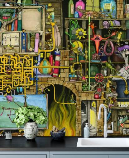 Papel pintado de laboratorio de ciencias dibujado de forma colorida