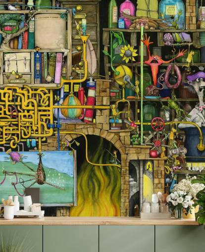 Colourfully Drawn Science Lab Wallpaper