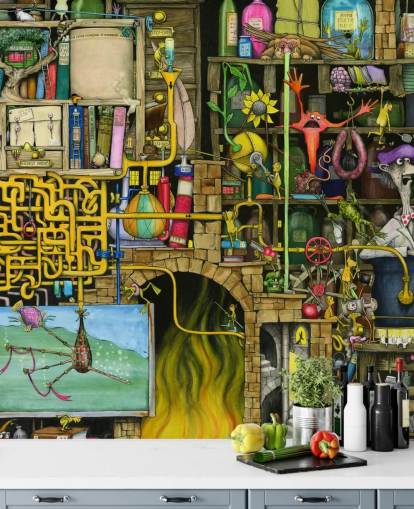 Papel de parede de laboratório de ciências desenhado a cores