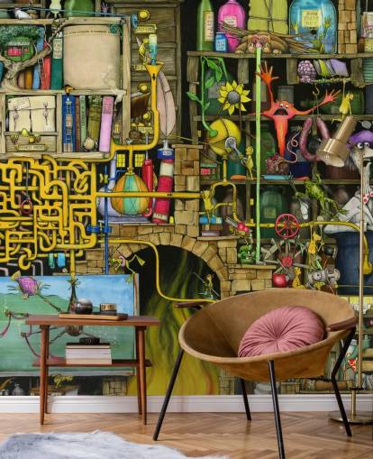 Papel pintado de laboratorio de ciencias dibujado de forma colorida