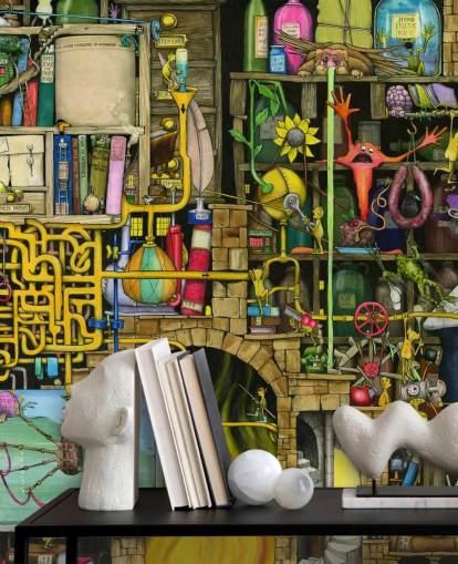 Papel de parede de laboratório de ciências desenhado a cores