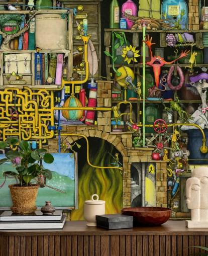 Papel pintado de laboratorio de ciencias dibujado de forma colorida