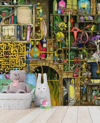 Colourfully Drawn Science Lab Wallpaper