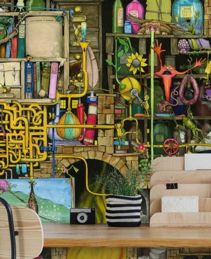 Farbenfroh gezeichnete Science Lab-Tapete