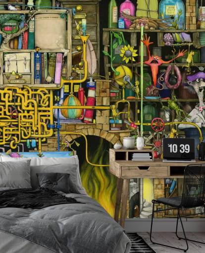 Colourfully Drawn Science Lab Wallpaper