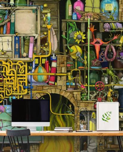 Kleurrijk getekend Science Lab-behang