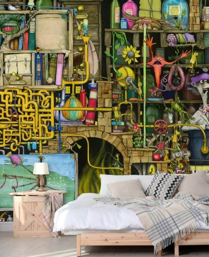 Papel de parede de laboratório de ciências desenhado a cores Papel de parede de laboratório de ciências desenhado a cores