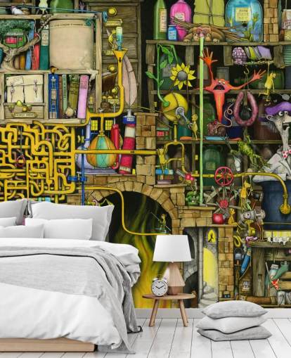 Colourfully Drawn Science Lab Wallpaper