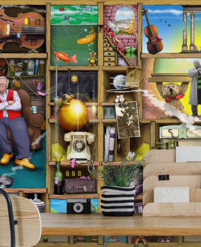 quirky bookshelf with man in them wallpaper quirky bookshelf with man in them wallpaper