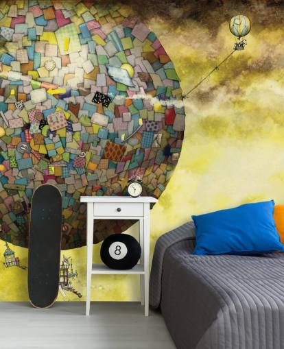 Magisch fantasiebehang met heteluchtballon Magisch fantasiebehang met heteluchtballon