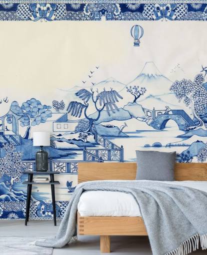 blauw-wit oosters landschapsbehang