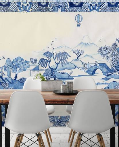 blue and white oriental landscape wallpaper