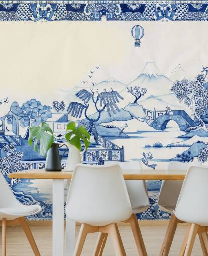 papel de parede de paisagem oriental azul e branco papel de parede de paisagem oriental azul e branco