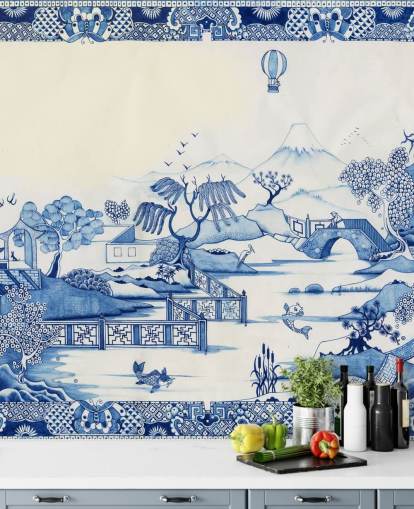 papier peint paysage oriental bleu et blanc papier peint paysage oriental bleu et blanc