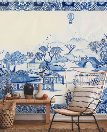blaue und weiße orientalische Landschaftstapete blaue und weiße orientalische Landschaftstapete