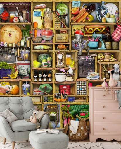 kitchen shelves wall mural