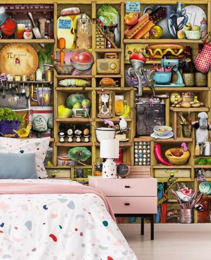 kitchen shelves wall mural