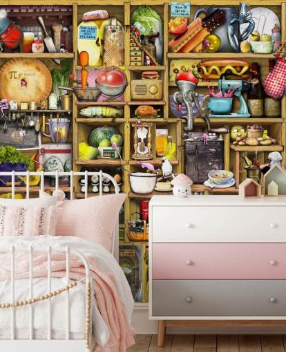 kitchen shelves wall mural