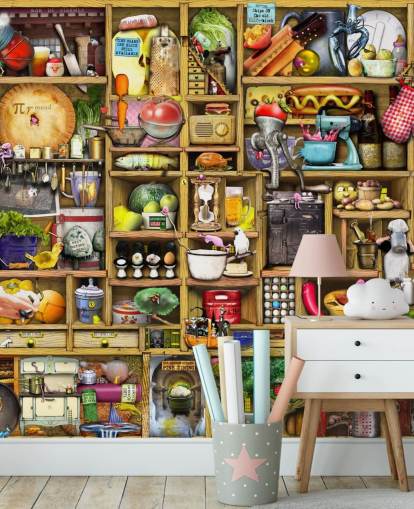kitchen shelves wall mural