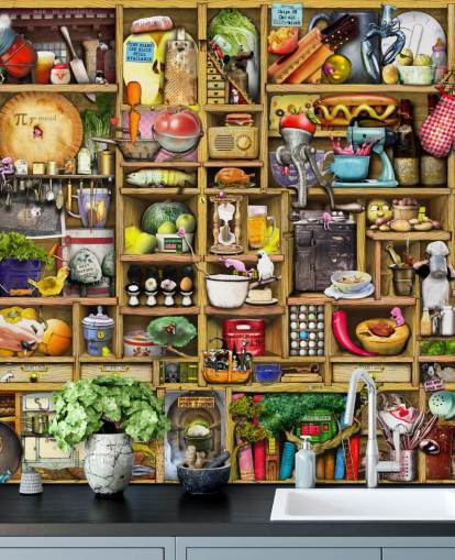 kitchen shelves wall mural