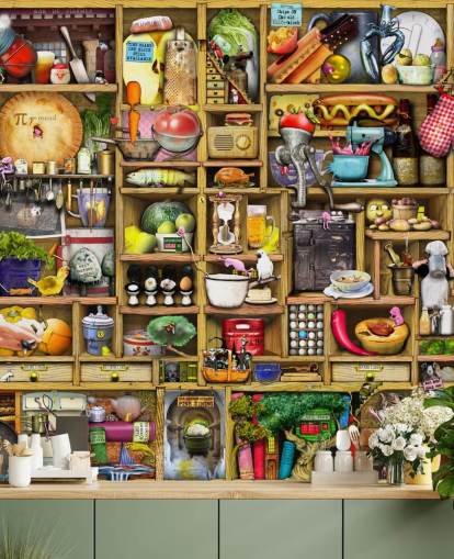 fresque murale étagères de cuisine