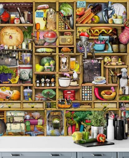 mural de pared de estantes de cocina