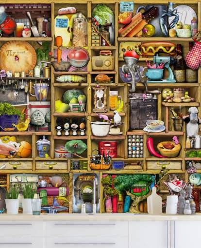 kitchen shelves wall mural