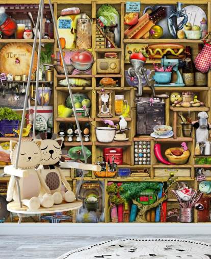 mural de pared de estantes de cocina