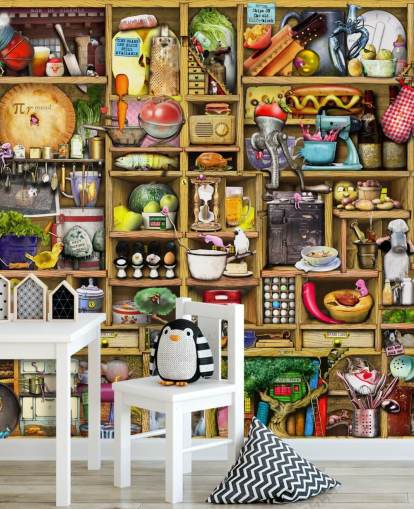 mural de parede de prateleiras de cozinha