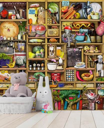 kitchen shelves wall mural