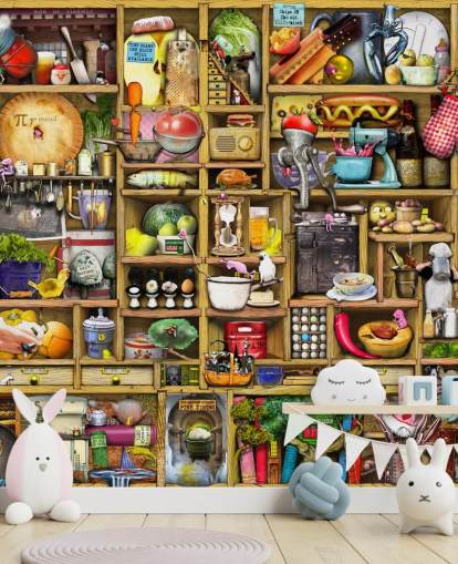 mural de pared de estantes de cocina